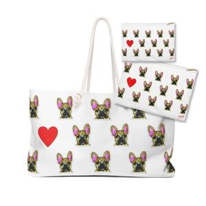 Weekender Tote Bag and 2 Zipper Pouches with French Bulldog